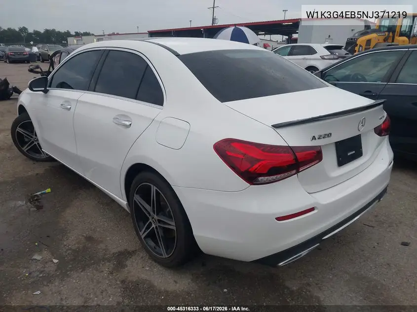 2022 Mercedes-Benz A 220 VIN: W1K3G4EB5NJ371219 Lot: 45316333