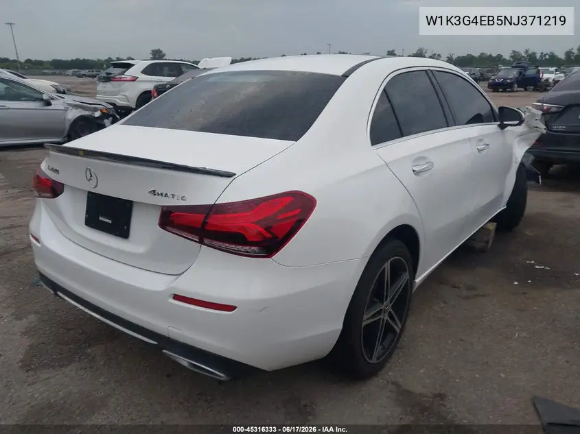 2022 Mercedes-Benz A 220 VIN: W1K3G4EB5NJ371219 Lot: 45316333