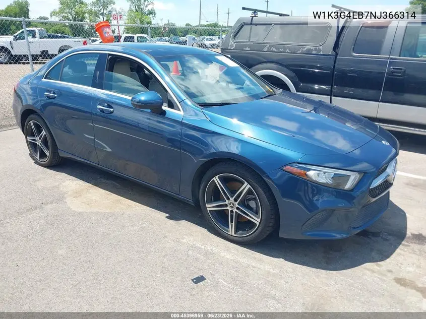 2022 Mercedes-Benz A 220 VIN: W1K3G4EB7NJ366314 Lot: 45396959