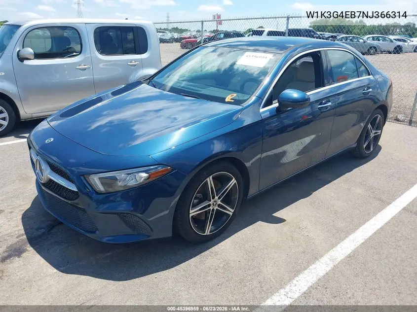 2022 Mercedes-Benz A 220 VIN: W1K3G4EB7NJ366314 Lot: 45396959