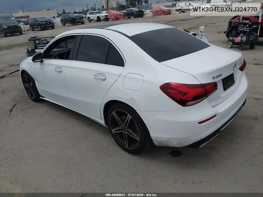 2022 Mercedes-Benz A 220 VIN: W1K3G4EBXNJ324770 Lot: 45496531