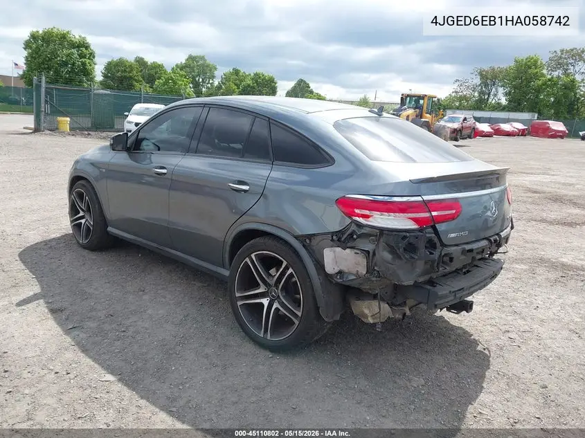 2017 Mercedes-Benz Amg Gle 43 Coupe 4Matic VIN: 4JGED6EB1HA058742 Lot: 45110802