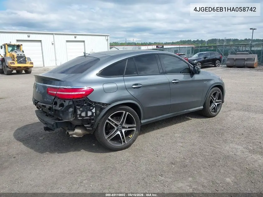 2017 Mercedes-Benz Amg Gle 43 Coupe 4Matic VIN: 4JGED6EB1HA058742 Lot: 45110802