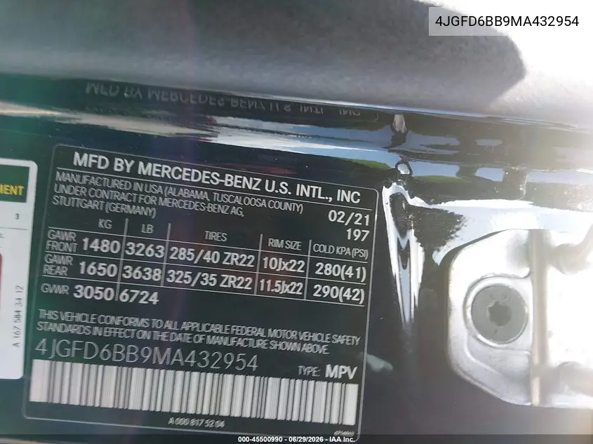 2021 Mercedes-Benz Amg Gle 53 Coupe 4Matic VIN: 4JGFD6BB9MA432954 Lot: 45500990