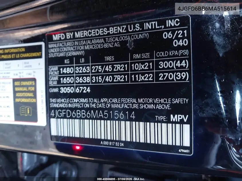 2021 Mercedes-Benz Amg Gle 53 Coupe 4Matic VIN: 4JGFD6BB6MA515614 Lot: 45566695