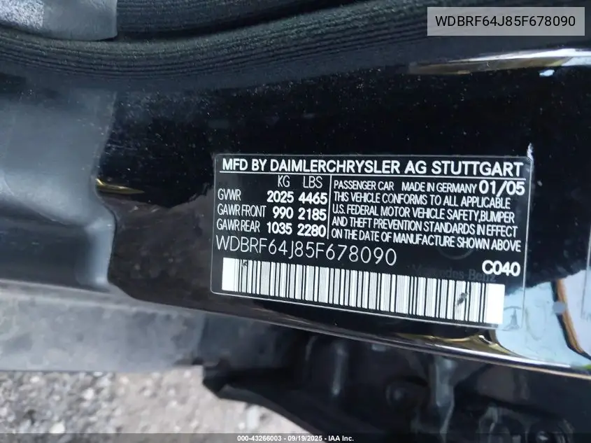 WDBRF64J85F678090 2005 Mercedes-Benz C 320 Luxury/Sport