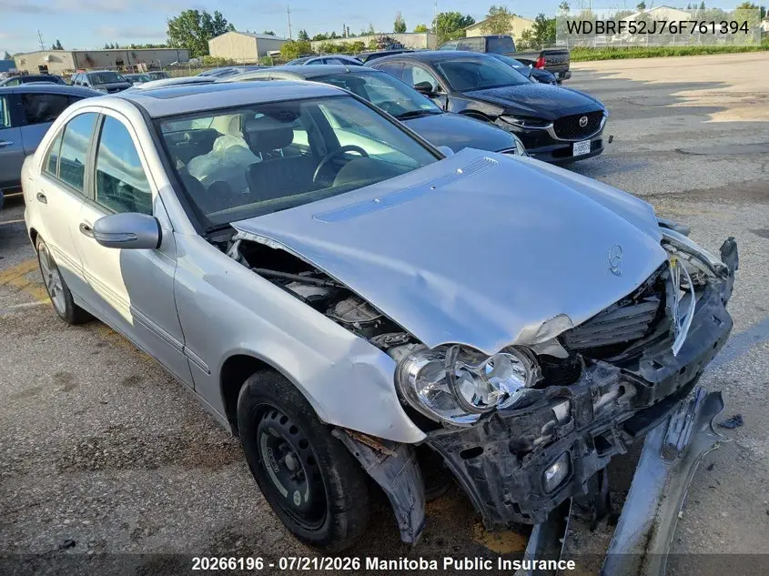 2006 Mercedes Benz C230 VIN: WDBRF52J76F761394 Lot: 20266196