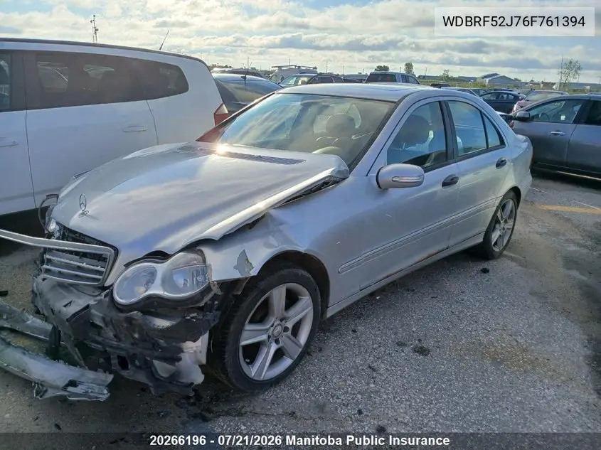 2006 Mercedes Benz C230 VIN: WDBRF52J76F761394 Lot: 20266196
