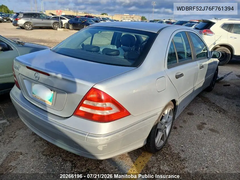2006 Mercedes Benz C230 VIN: WDBRF52J76F761394 Lot: 20266196