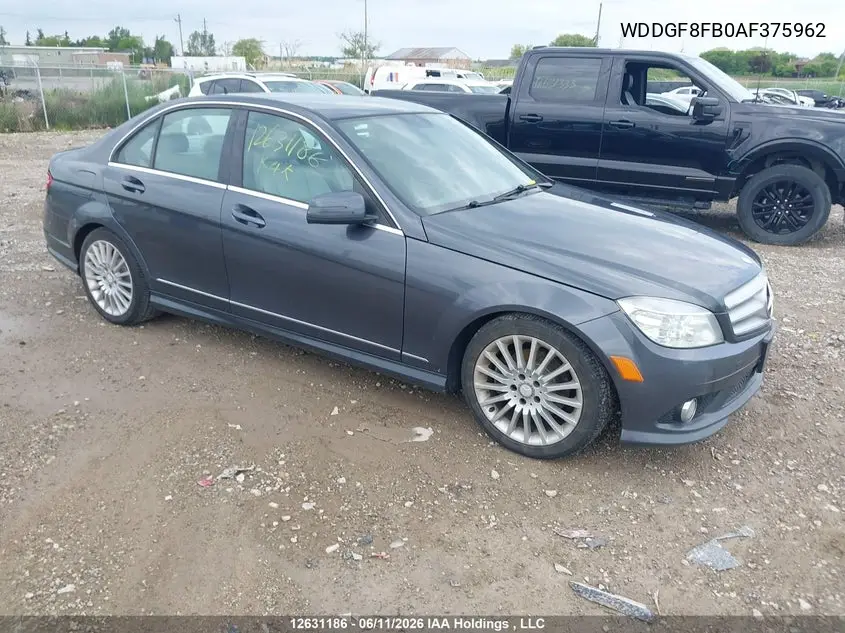 2010 Mercedes-Benz C-Class VIN: WDDGF8FB0AF375962 Lot: 12631186