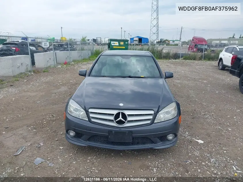 2010 Mercedes-Benz C-Class VIN: WDDGF8FB0AF375962 Lot: 12631186