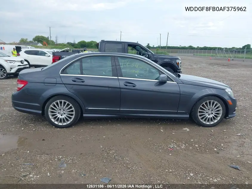 2010 Mercedes-Benz C-Class VIN: WDDGF8FB0AF375962 Lot: 12631186