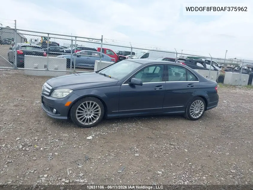 2010 Mercedes-Benz C-Class VIN: WDDGF8FB0AF375962 Lot: 12631186