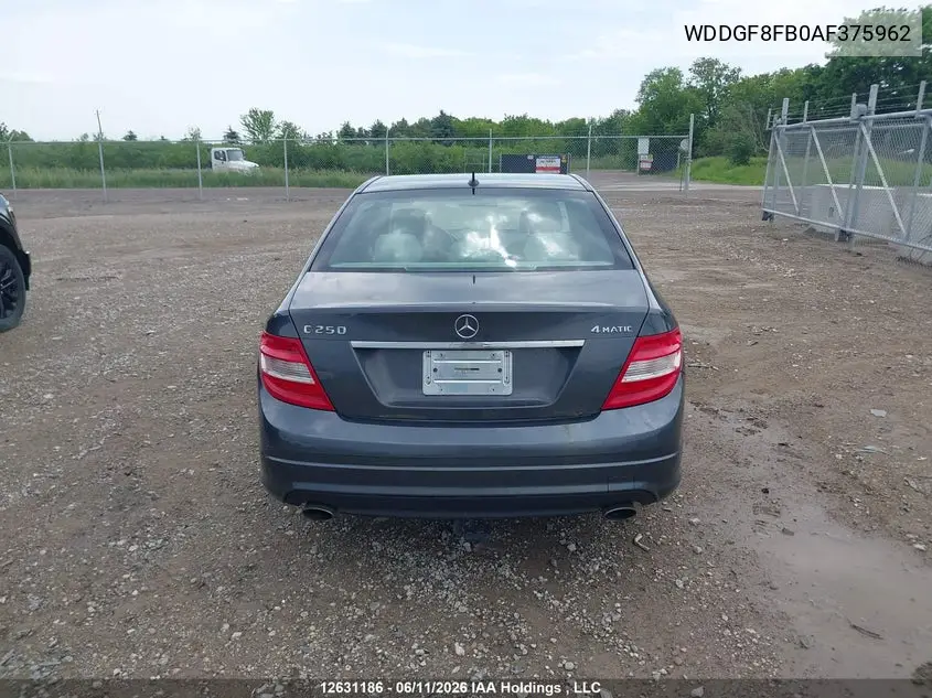 2010 Mercedes-Benz C-Class VIN: WDDGF8FB0AF375962 Lot: 12631186