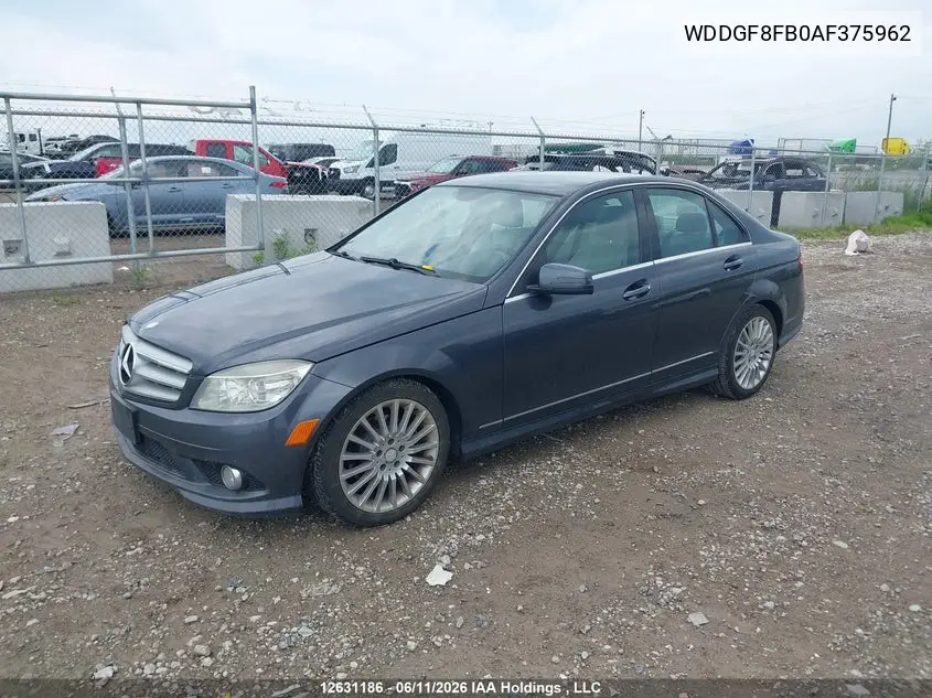 2010 Mercedes-Benz C-Class VIN: WDDGF8FB0AF375962 Lot: 12631186