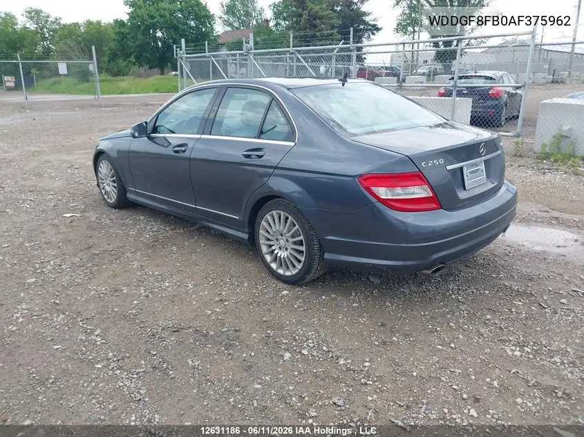 2010 Mercedes-Benz C-Class VIN: WDDGF8FB0AF375962 Lot: 12631186