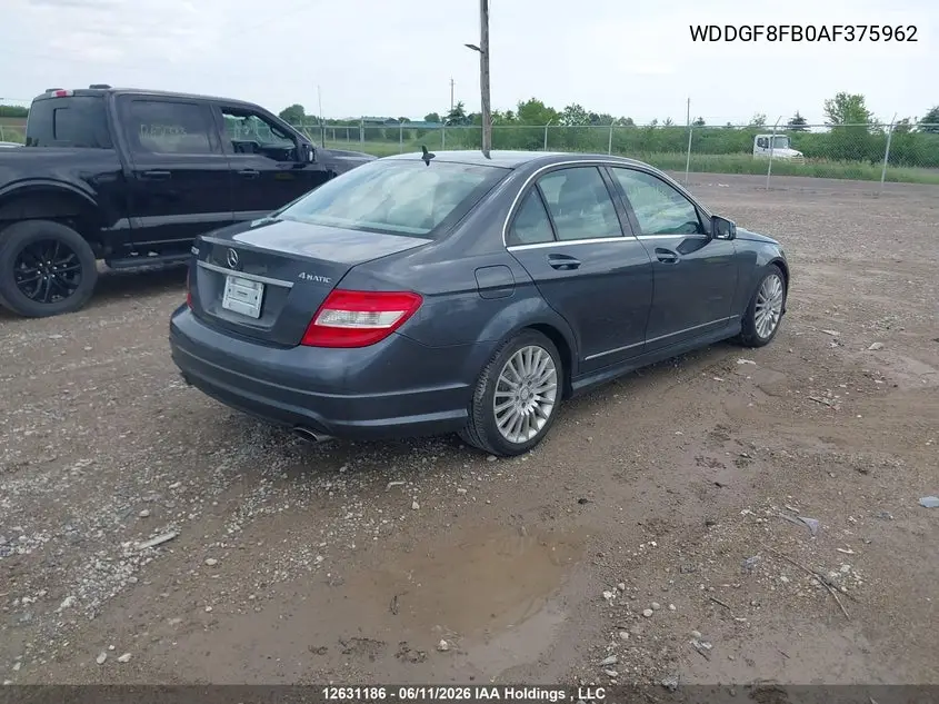 2010 Mercedes-Benz C-Class VIN: WDDGF8FB0AF375962 Lot: 12631186