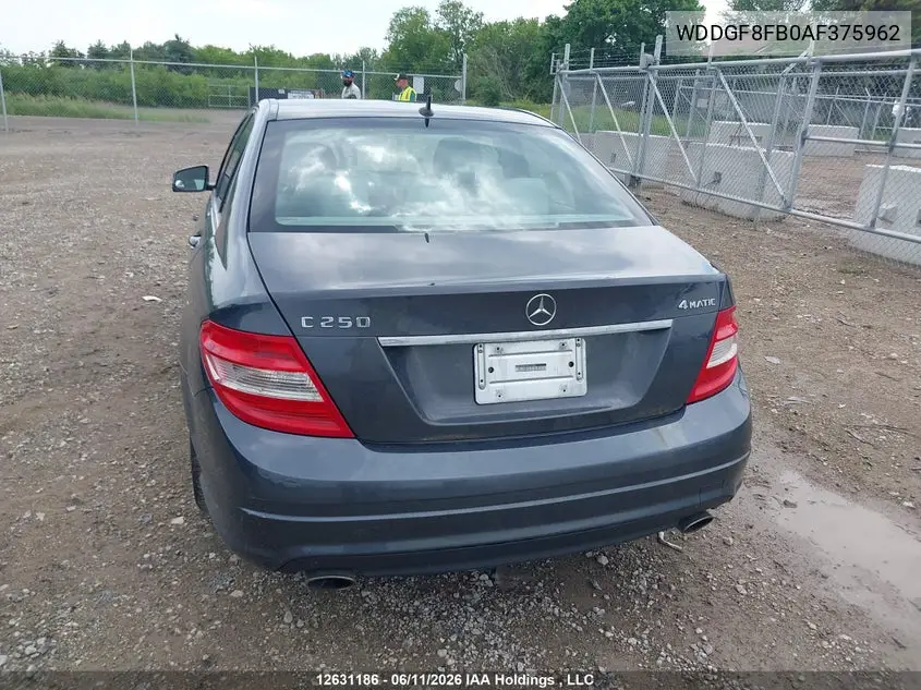 2010 Mercedes-Benz C-Class VIN: WDDGF8FB0AF375962 Lot: 12631186