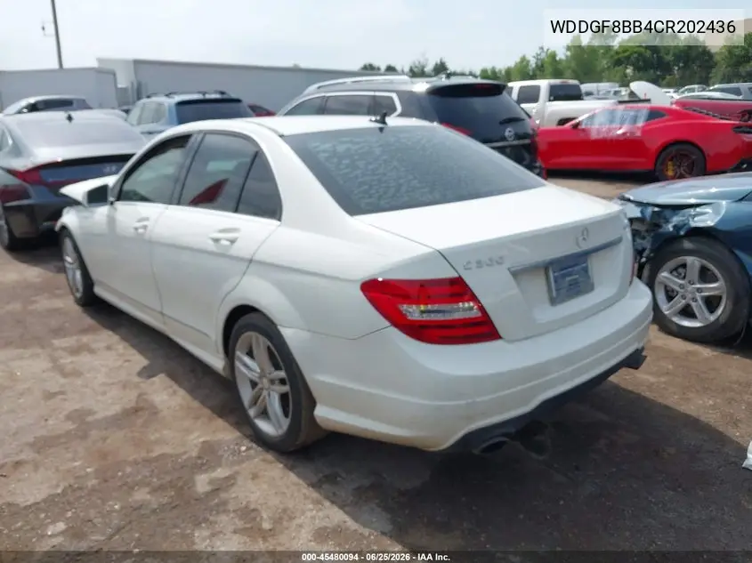 2012 Mercedes-Benz C 300 VIN: WDDGF8BB4CR202436 Lot: 45480094
