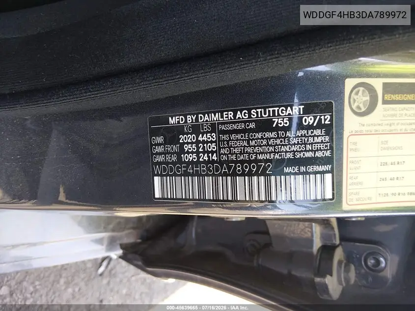 2013 Mercedes-Benz C 250 Sport VIN: WDDGF4HB3DA789972 Lot: 45639665