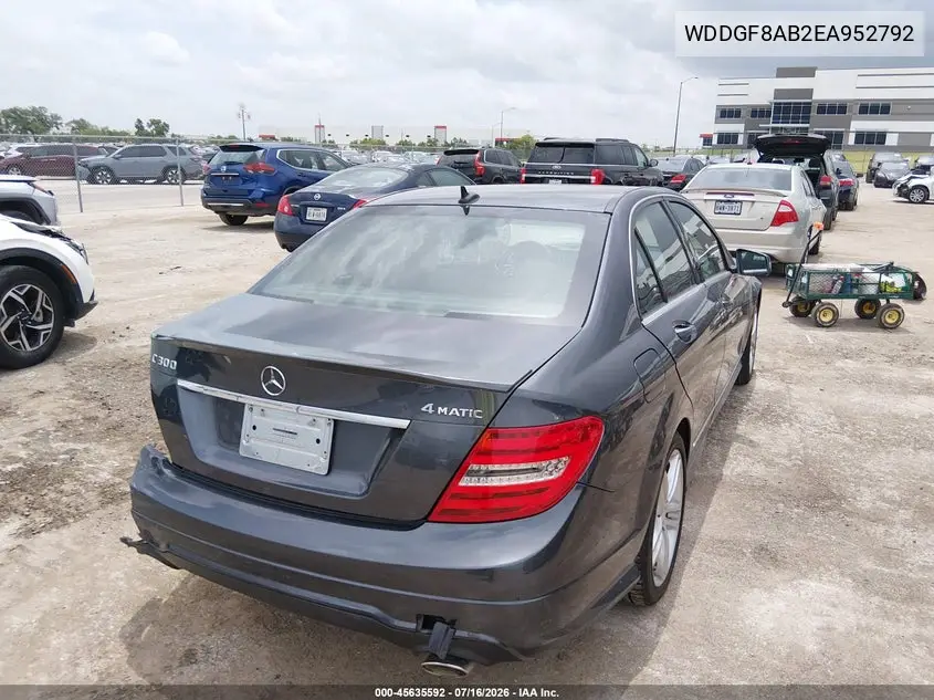 2014 Mercedes-Benz C 300 Sport 4Matic VIN: WDDGF8AB2EA952792 Lot: 45635592
