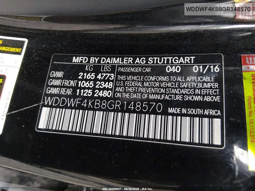 2016 Mercedes-Benz C 300 4Matic VIN: WDDWF4KB8GR148570 Lot: 45498627