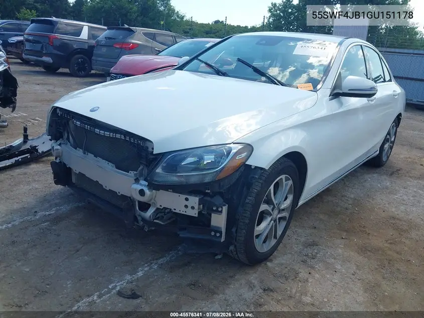 2016 Mercedes-Benz C 300 VIN: 55SWF4JB1GU151178 Lot: 45576341