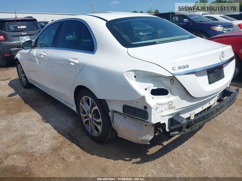 2016 Mercedes-Benz C 300 VIN: 55SWF4JB1GU151178 Lot: 45576341
