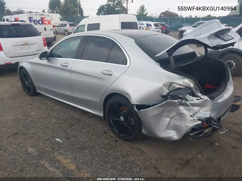 2016 Mercedes-Benz C 300 Sport 4Matic VIN: 55SWF4KBXGU140954 Lot: 45581608
