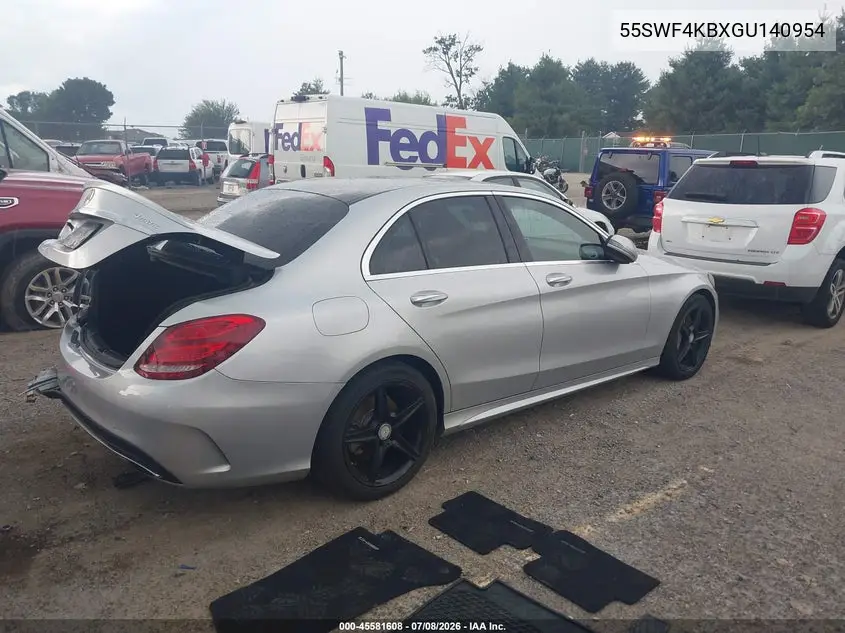 2016 Mercedes-Benz C 300 Sport 4Matic VIN: 55SWF4KBXGU140954 Lot: 45581608