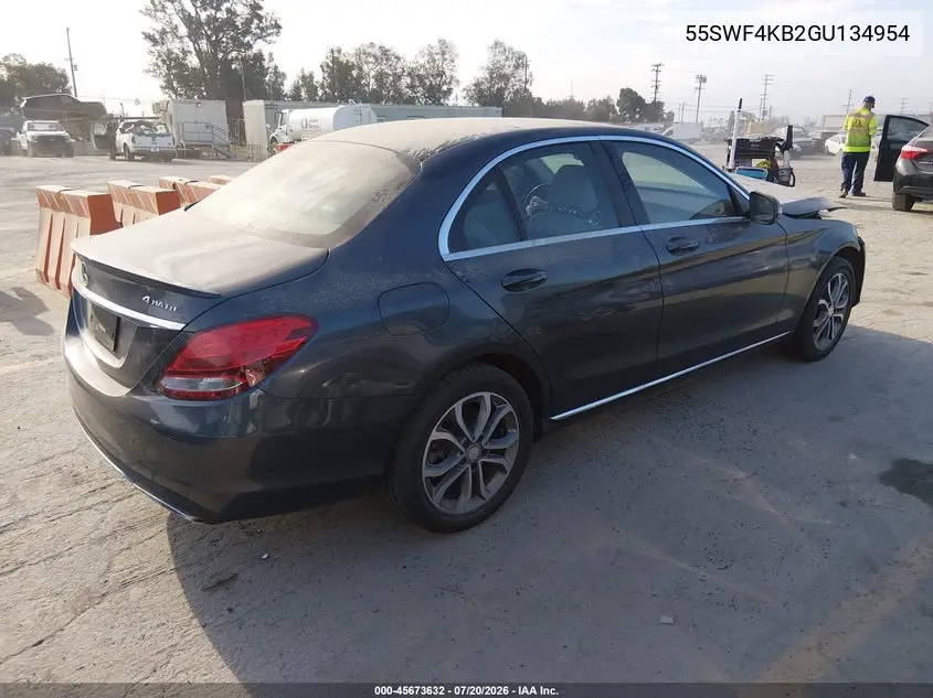 2016 Mercedes-Benz C 300 4Matic VIN: 55SWF4KB2GU134954 Lot: 45673632
