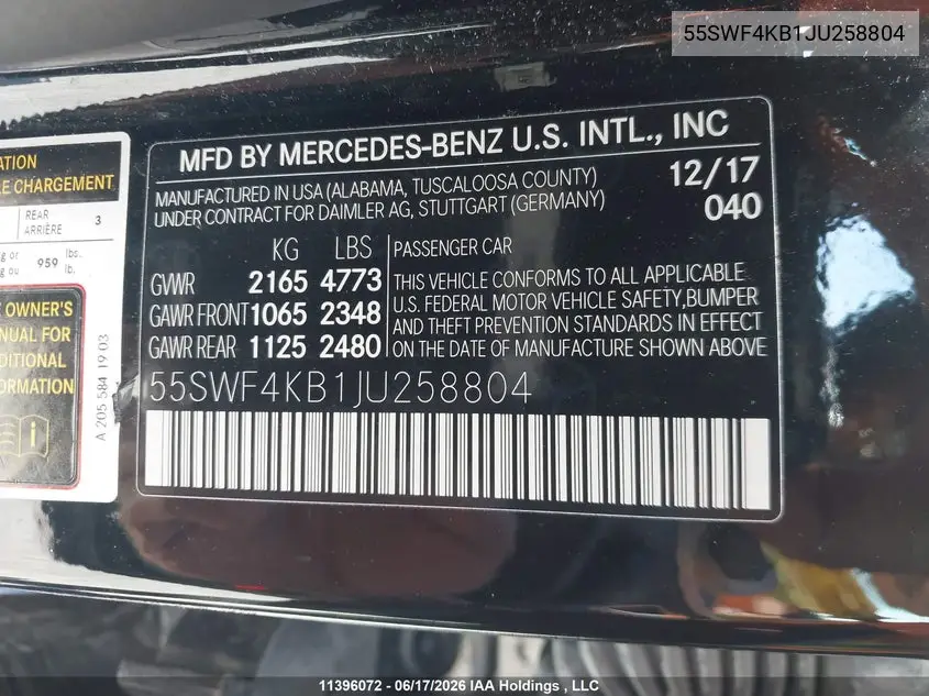 55SWF4KB1JU258804 2018 Mercedes-Benz C 300 4Matic