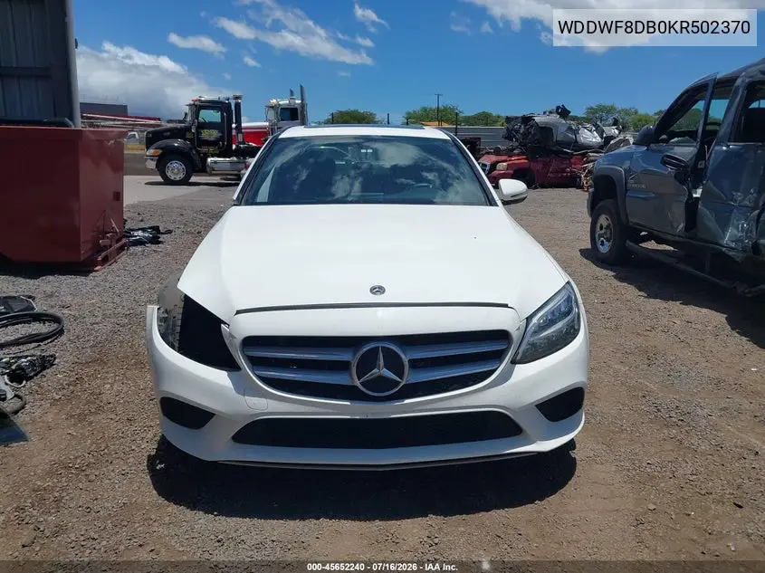 2019 Mercedes-Benz C 300 VIN: WDDWF8DB0KR502370 Lot: 45652240