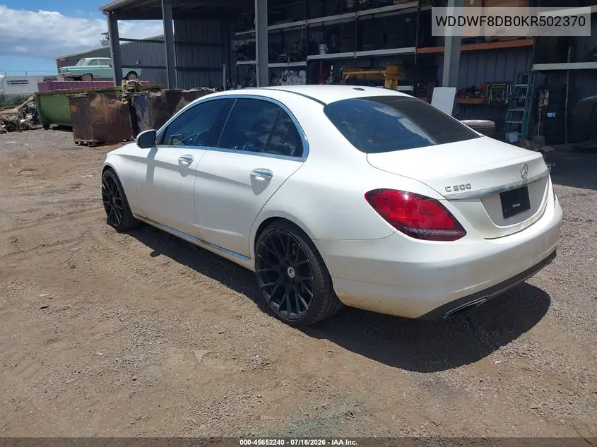 2019 Mercedes-Benz C 300 VIN: WDDWF8DB0KR502370 Lot: 45652240