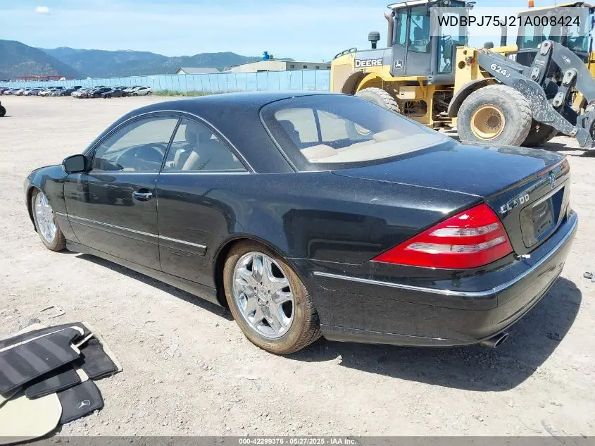 2001 Mercedes-Benz Cl 500 VIN: WDBPJ75J21A008424 Lot: 42299376