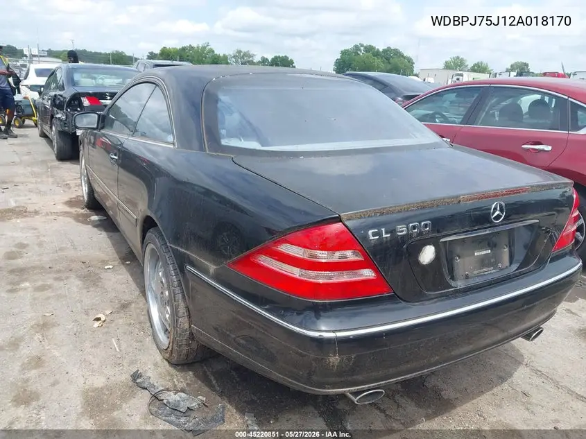 2002 Mercedes-Benz Cl 500 VIN: WDBPJ75J12A018170 Lot: 45220851
