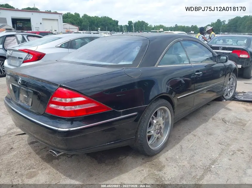 2002 Mercedes-Benz Cl 500 VIN: WDBPJ75J12A018170 Lot: 45220851