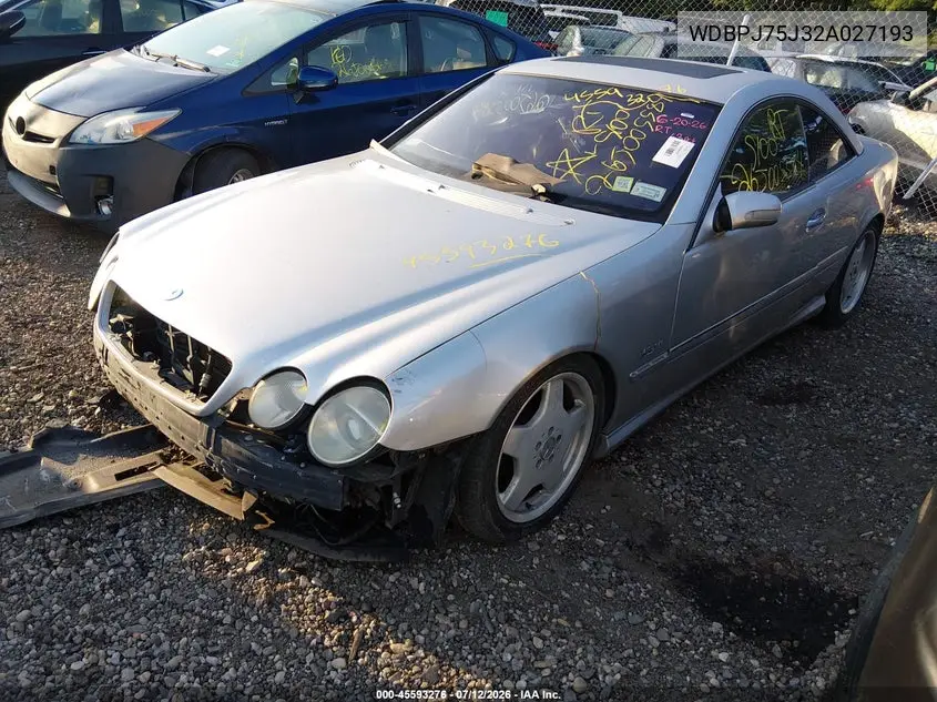 2002 Mercedes-Benz Cl 500 VIN: WDBPJ75J32A027193 Lot: 45593276