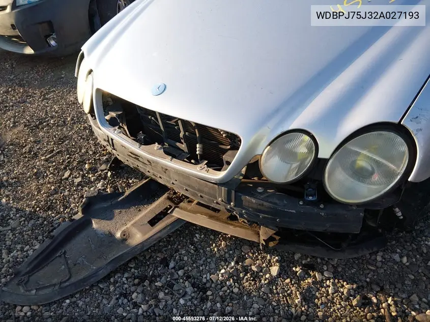 2002 Mercedes-Benz Cl 500 VIN: WDBPJ75J32A027193 Lot: 45593276