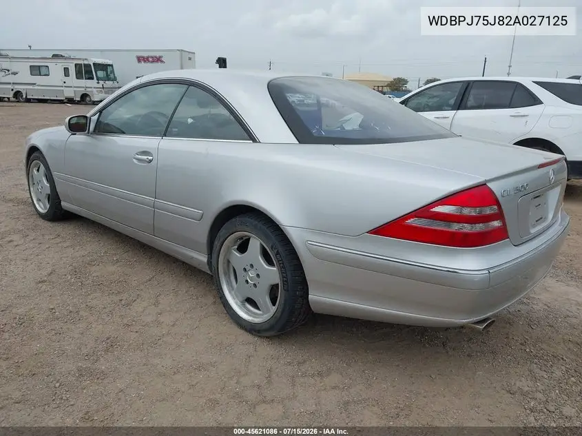 2002 Mercedes-Benz Cl 500 VIN: WDBPJ75J82A027125 Lot: 45621086