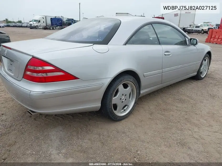 2002 Mercedes-Benz Cl 500 VIN: WDBPJ75J82A027125 Lot: 45621086