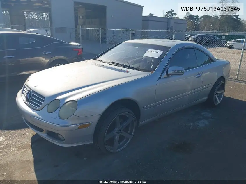 2003 Mercedes-Benz Cl 500 VIN: WDBPJ75J13A037545 Lot: 44675980