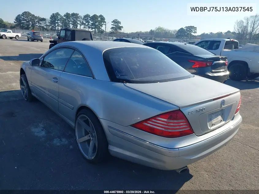 2003 Mercedes-Benz Cl 500 VIN: WDBPJ75J13A037545 Lot: 44675980