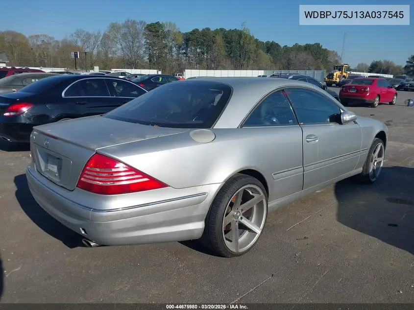 2003 Mercedes-Benz Cl 500 VIN: WDBPJ75J13A037545 Lot: 44675980