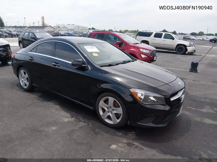 2015 Mercedes-Benz Cla 250 4Matic VIN: WDDSJ4GB0FN190940 Lot: 45550882