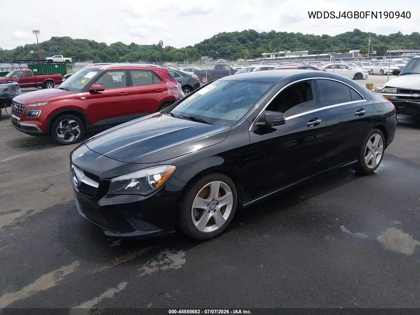 2015 Mercedes-Benz Cla 250 4Matic VIN: WDDSJ4GB0FN190940 Lot: 45550882