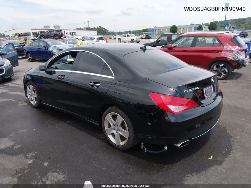 2015 Mercedes-Benz Cla 250 4Matic VIN: WDDSJ4GB0FN190940 Lot: 45550882