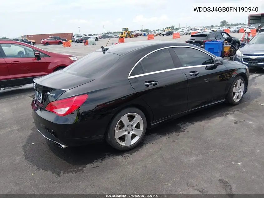 2015 Mercedes-Benz Cla 250 4Matic VIN: WDDSJ4GB0FN190940 Lot: 45550882
