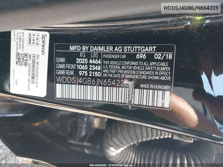 2018 Mercedes-Benz Cla 250 4Matic VIN: WDDSJ4GB6JN654225 Lot: 45529429
