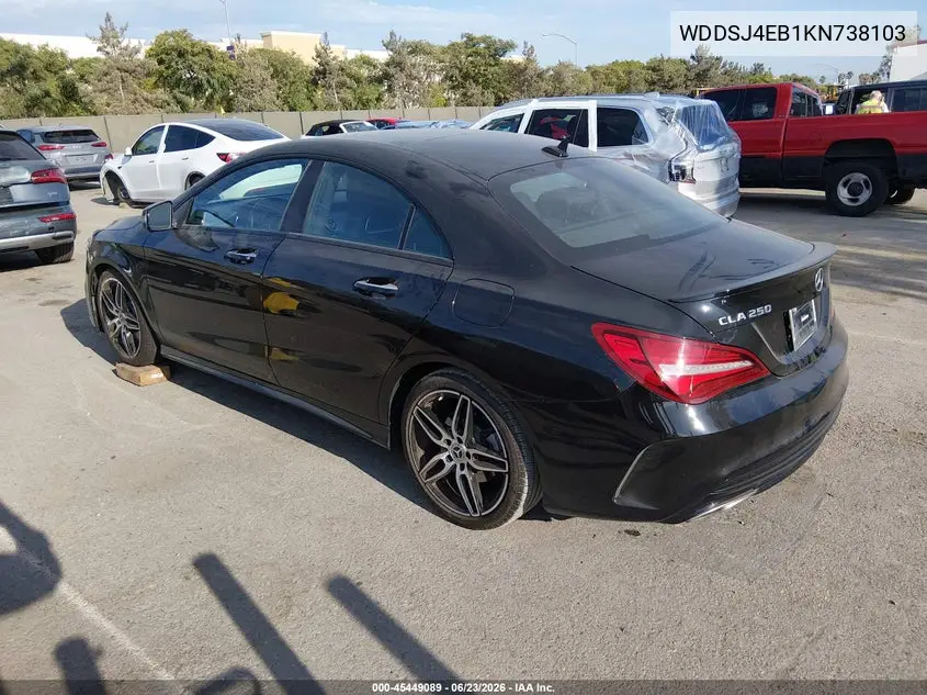 2019 Mercedes-Benz Cla 250 VIN: WDDSJ4EB1KN738103 Lot: 45449089